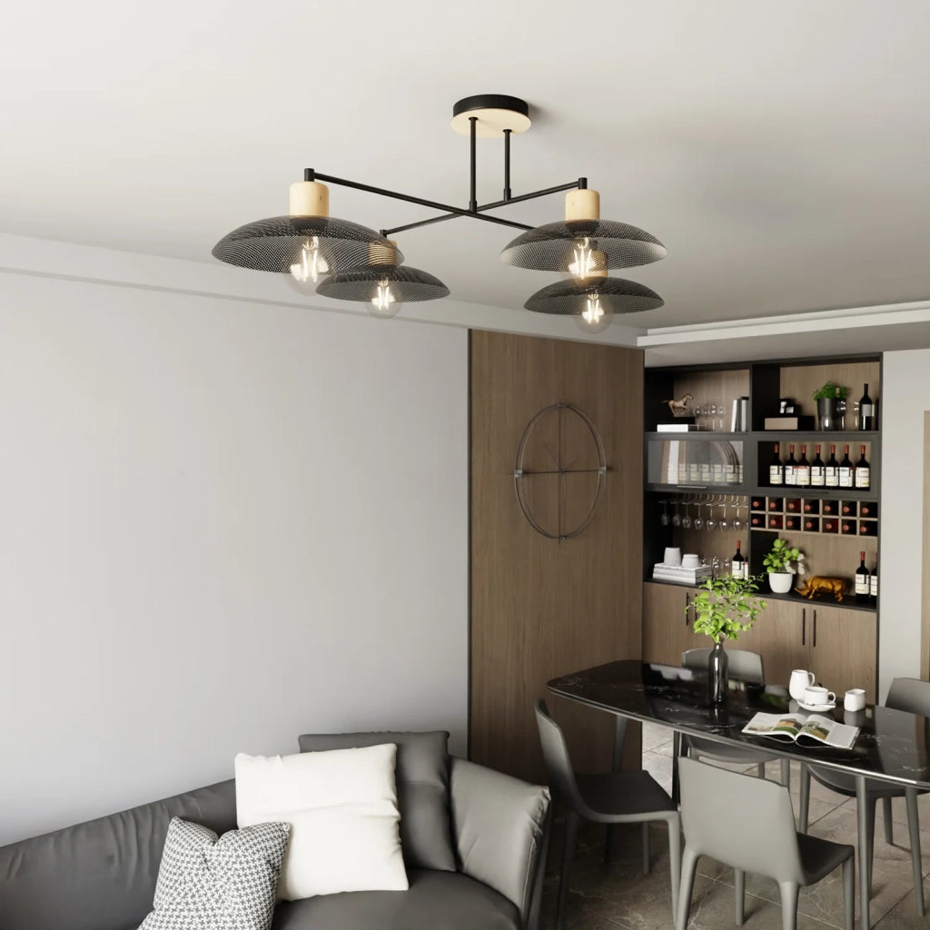 Lampadario Minimal Ishtar Acciaio Nero 4 Luci E27 Ip20
