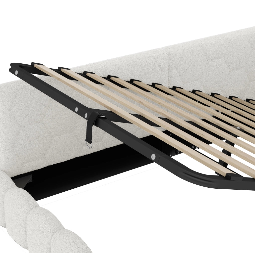 Letto daybed 90x200 cm con contenitore; LED; USB e Type-C; in Vliesimitat bianco