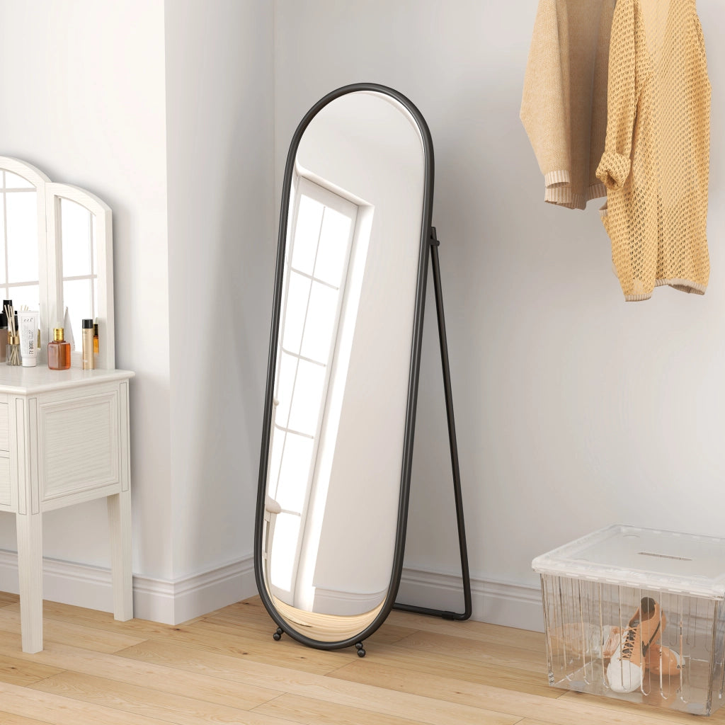 Specchio ovale con supporto in metallo nero ¨C zephmum ¨C 40x160 cm