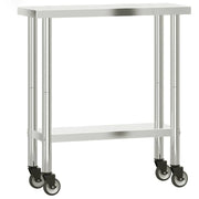 Tavolo da lavoro professionale da cucina con ruote 82,5 x 30 x 85 cm acciaio inox 02_0045416
