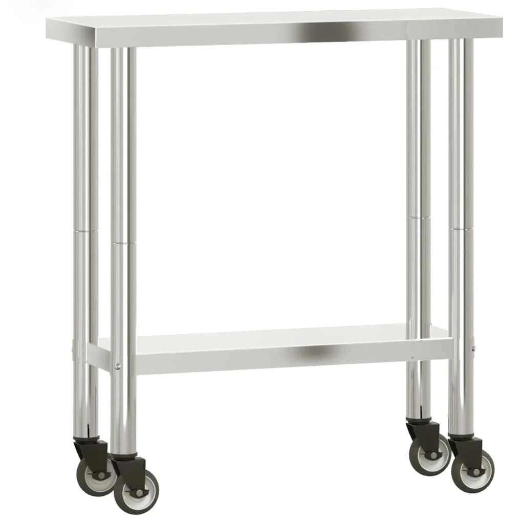 Tavolo da lavoro professionale da cucina con ruote 82,5 x 30 x 85 cm acciaio inox 02_0045416