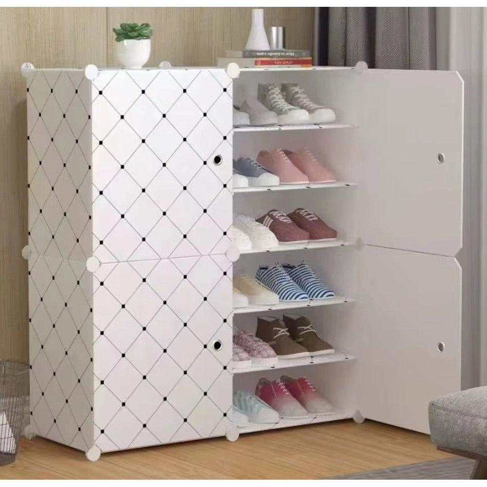 Trade Shop - Scarpiera Modulare Multistrato Mobiletto Salvaspazio Con 4 Ante 12 Ripiani Per Casa Uffici -