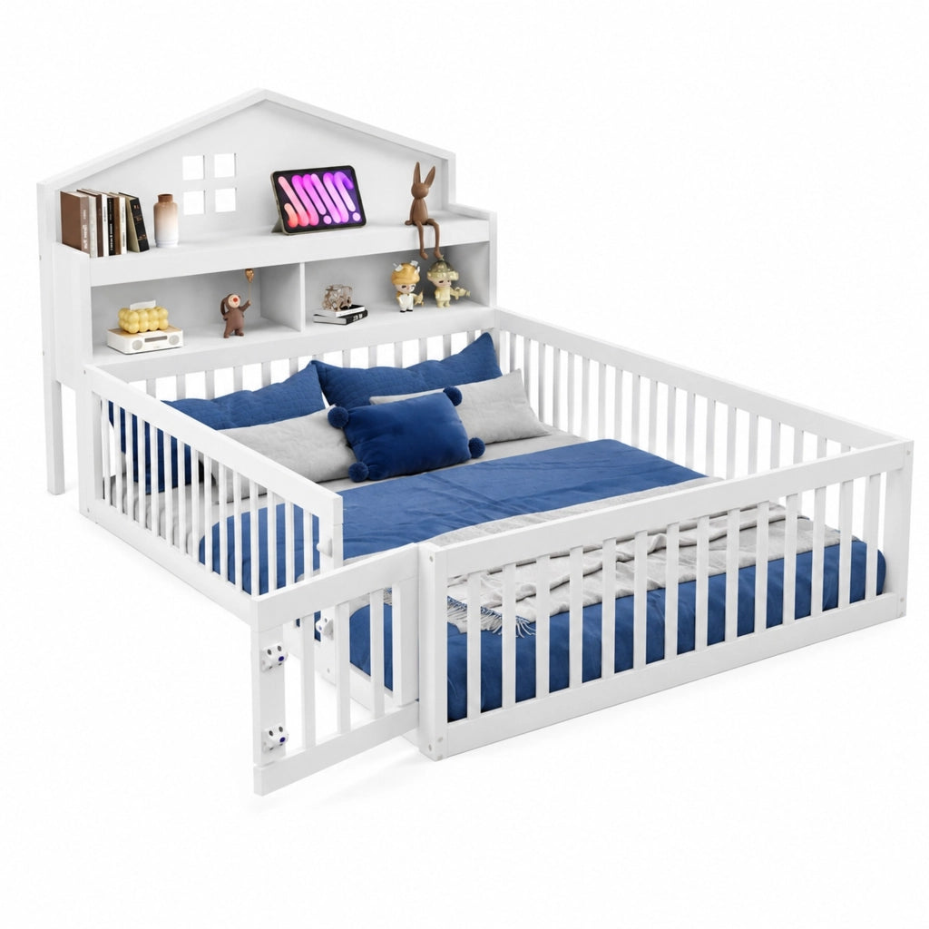 Lettino per bambini a forma di casa 140x200 cm in legno massello; bianco