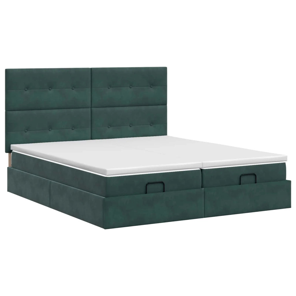 Letto ottomano con materasso 2 pz Verde Scuro Velluto 3457923