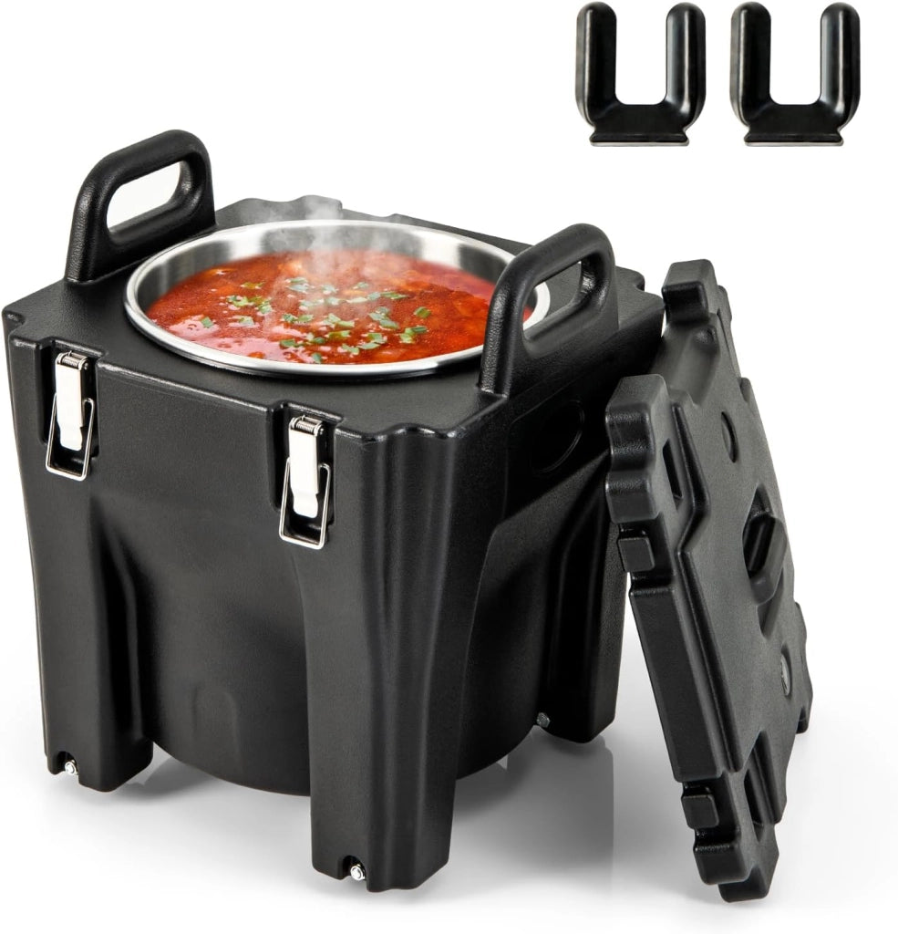 30 L Contenitore Termico Portatile per cibi e bevande, contenitore per alimenti in Acciaio Inox con 2 Maniglie e 4 Ruote, Thermos per Alimenti per Catering Campeggio, Nero