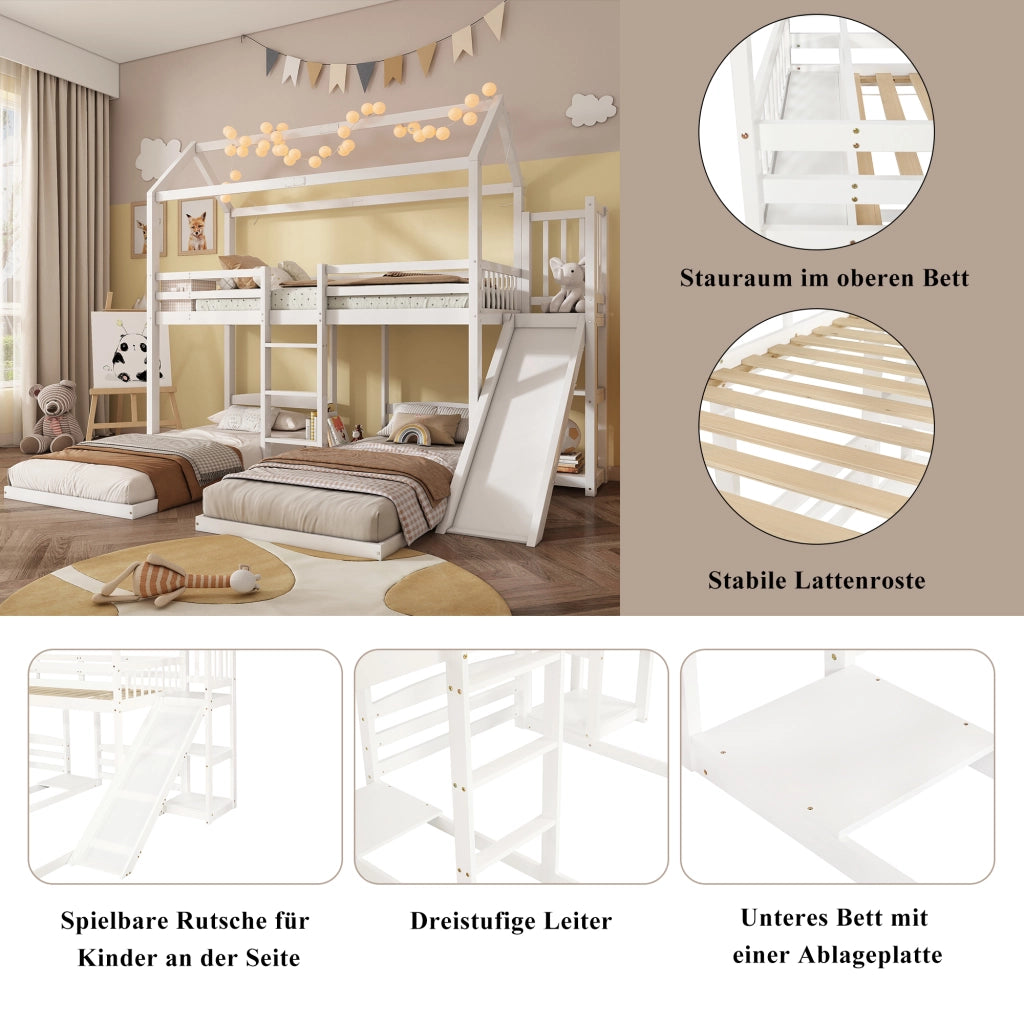 Etagenbett con scivolo in pino e MDF 90x200 cm