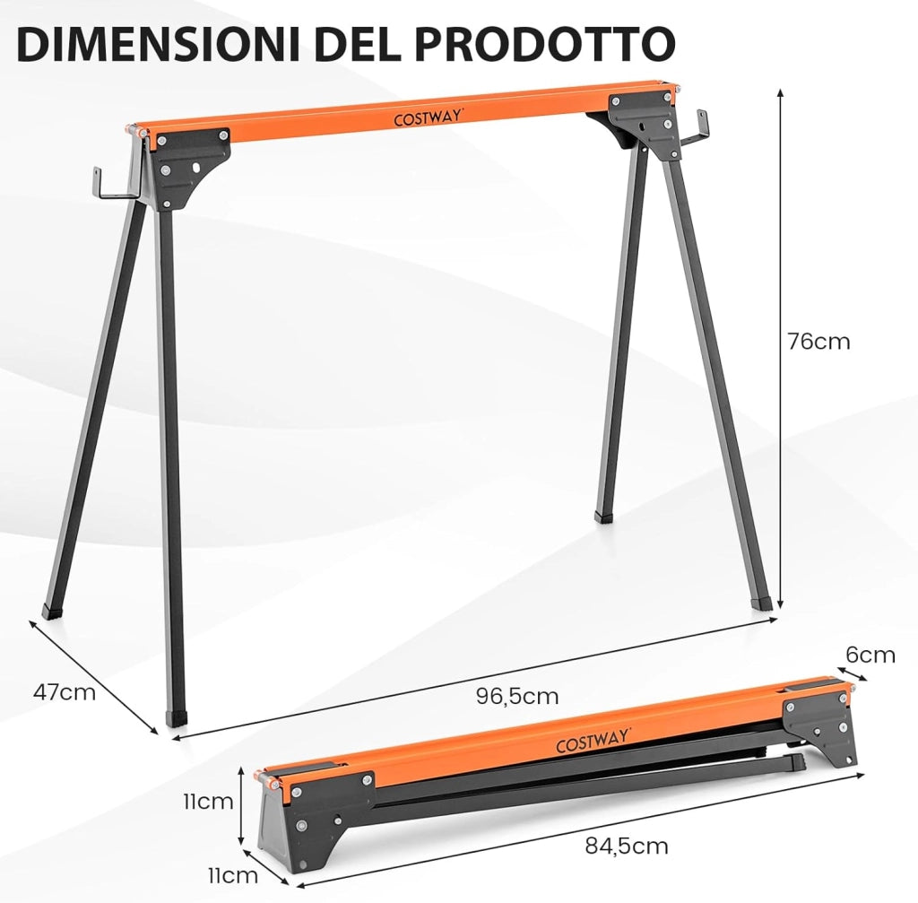 2 Cavalletti da Lavoro Pieghevoli, Cavalli da Lavoro con Gambe Apribili Rapide e Bracci di Supporto, Carico Fino a 500 kg (Modello 7)