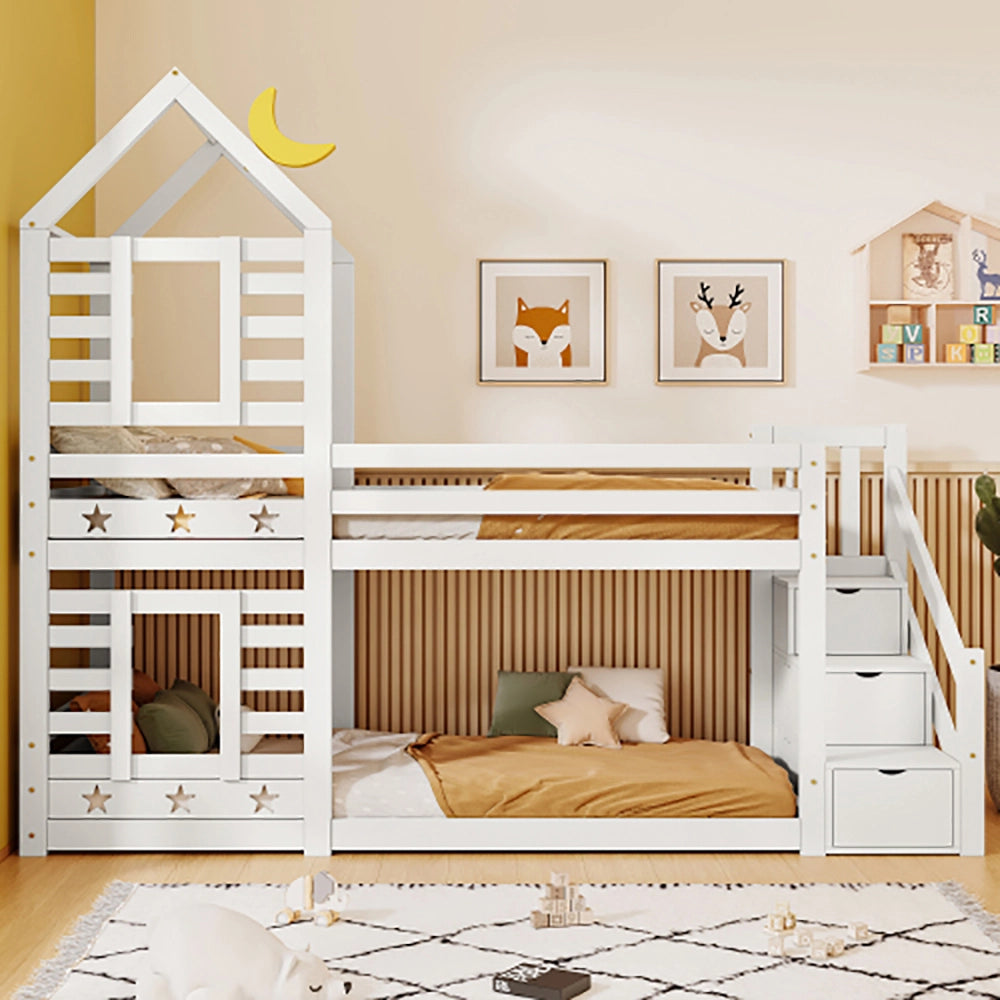 Lit a castello per bambini 90x200 cm con cassetto e protezione anti-caduta - Xylo