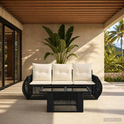 Set Divano da Giardino 4 pz Nero e Bianco Crema polyrattan 3436891