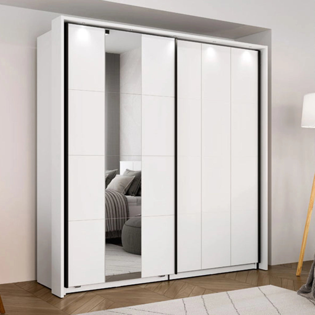 Armadio Camera da Letto Asilah, Guardaroba 2 Ante 2 Ripiani, 195x205h cm Bianco Opaco