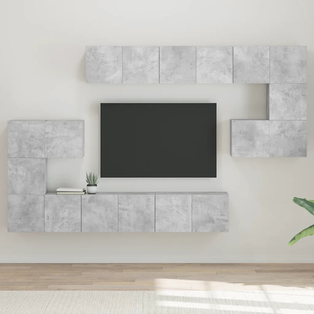 Set di Mobili Porta TV 10pz Grigio Cemento in Legno Multistrato 3079144
