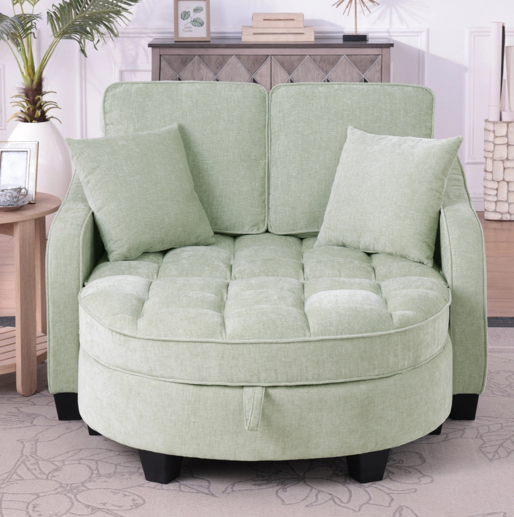Divano letto 132x129x93 cm 2 in 1 con pouf contenitore in legno di eucalipto ciano