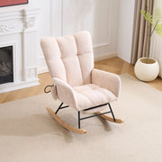 Sedia a dondolo con schienale alto e braccioli in chenille beige