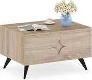 Tavolino da Salotto Moderno con Contenitore, Tavolino da Caffè con Scomparto Posteriore Aperto, 3 Ante e 4 Gambe Rialzate, Tavolo Centrale in Legno per Soggiorno, Studio e Ufficio