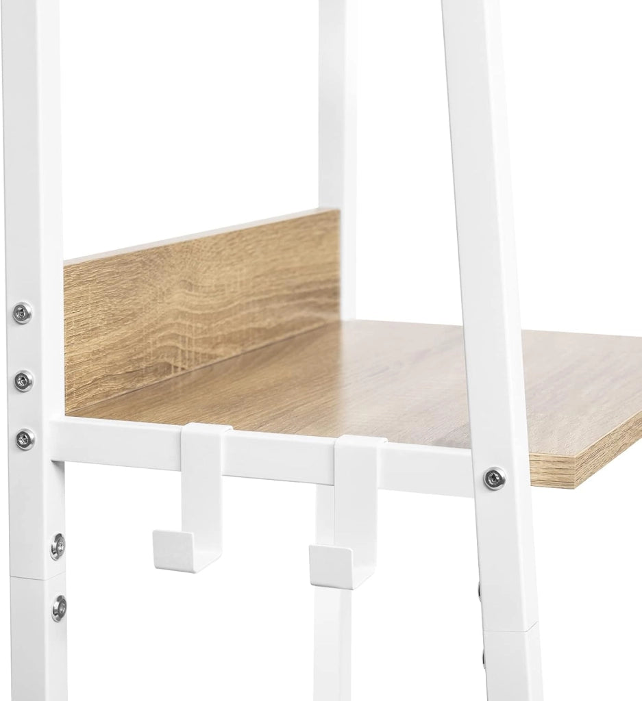 Libreria a 5 Ripiani, Scaffale con 4 Ganci Industriale, Scaffale a Scala in MDF e Metallo per Soggiorno, Cucina, Studio, Ufficio,Bianco, 40x36x170cm RGB9289whe