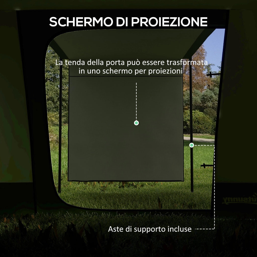 Tenda da Campeggio 4 Posti Impermeabile con Zona Notte e Zona Giorno 460x300x200 cm in Poliestere Verde