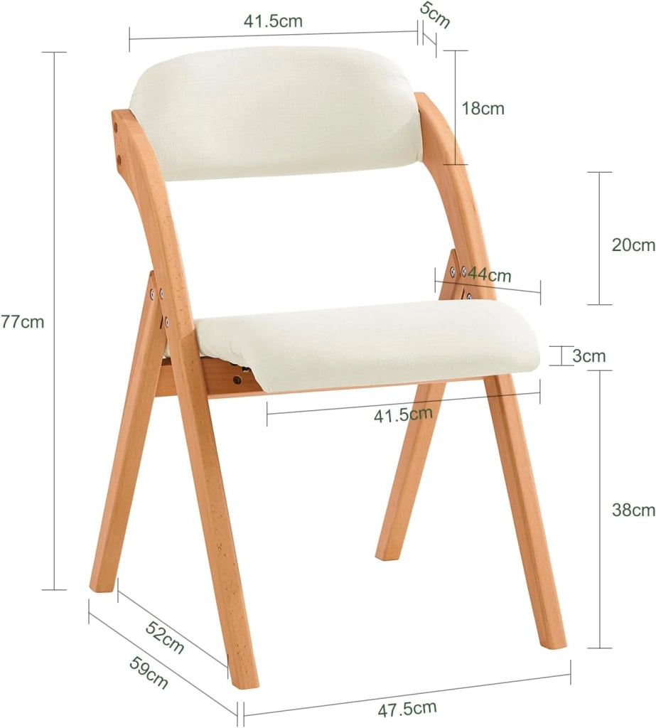 Sedia Pieghevole in Legno Set da 2 Poltrona Imbottita da Cucina, Sedie da Interno per Ufficio, Balcone, Giardino – Sedie Pieghevoli Salvaspazio Richiudibili in Faggio, Bianco FST92-Wx2
