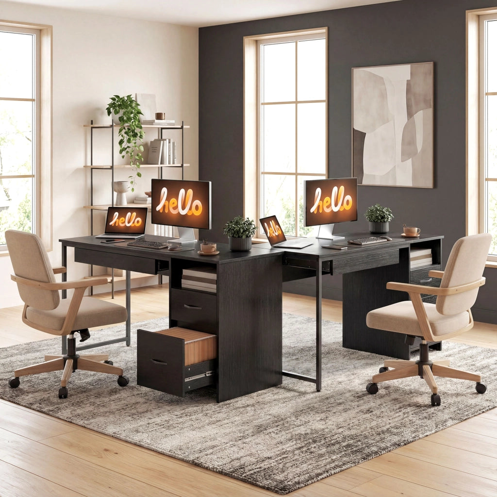 Scrivania da Ufficio Salvaspazio 120x52,3x76 cm con Cassetti in Legno e Acciaio Nero