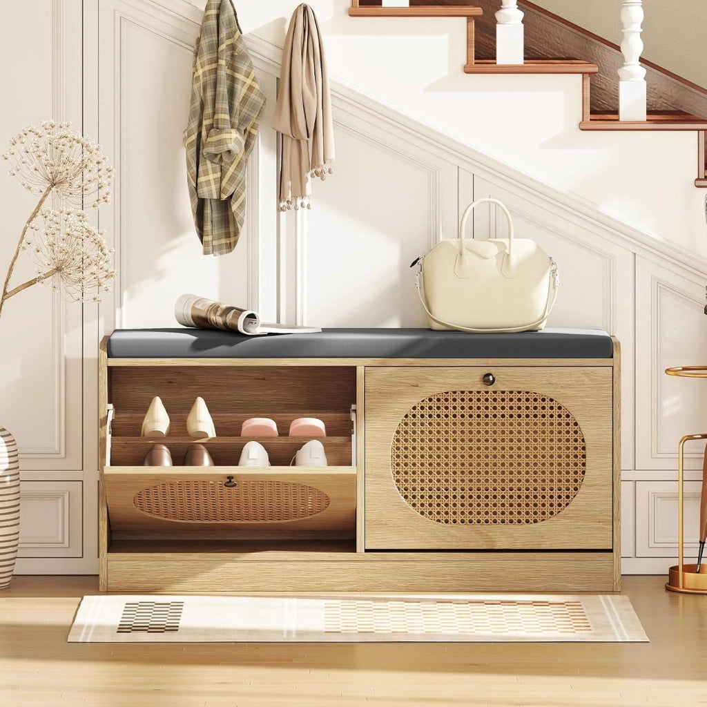 Scarpiera con seduta stretta, con 4 ripiani, portata fino a 120 kg, scarpiera per corridoio, 101,5 x 24 x 48 cm