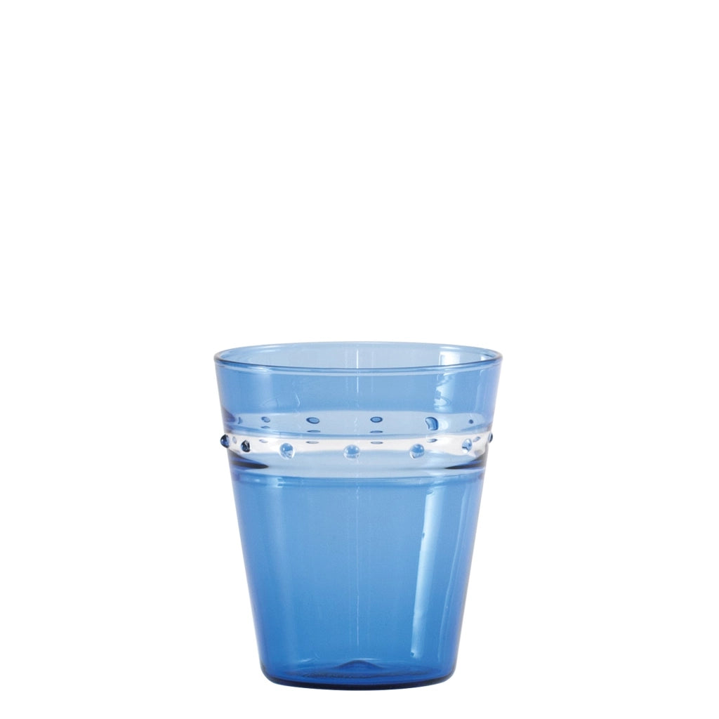 Zafferano Set 4 Bicchieri Tumbler A Pallini colore Bluino in vetro borosilicato soffiato a mano con tecnica tradizionale incalmo per uso quotidiano