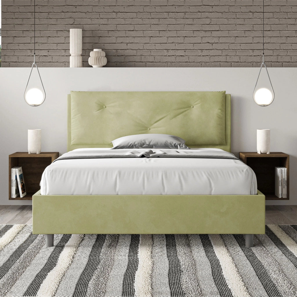 Letto Matrimoniale Francese 140x200 cm con Rete e Contenitore Imbottito in Microfibra Appia Large Tè Verde