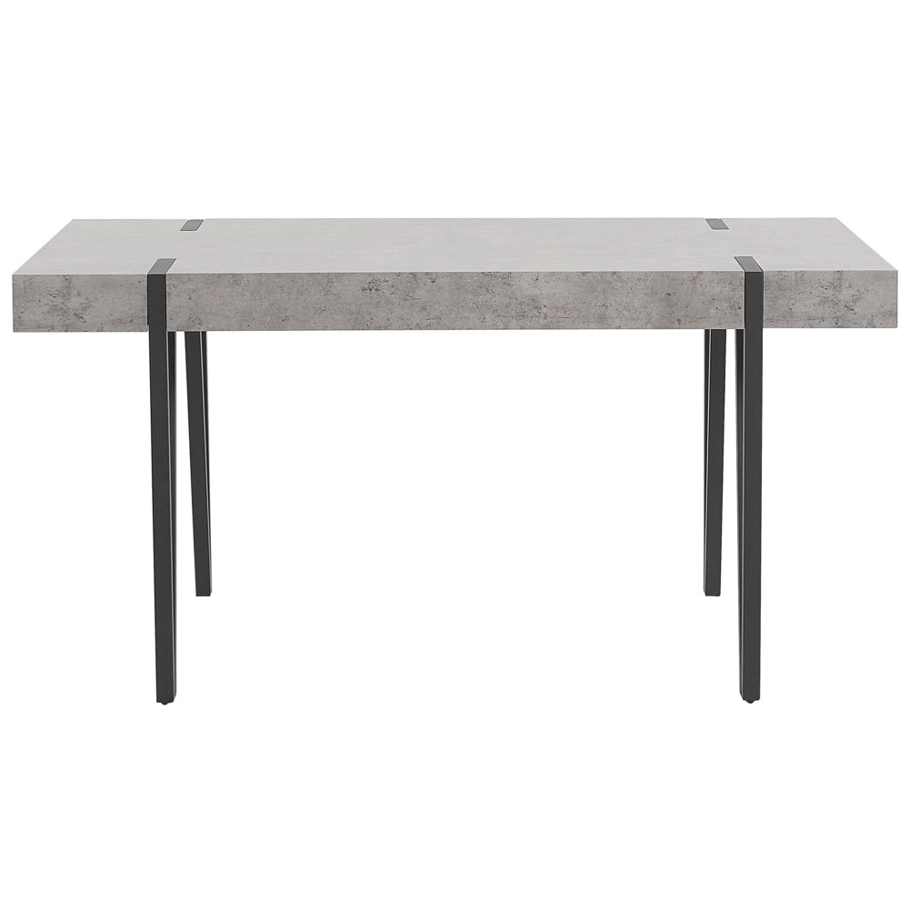 Tavolo da pranzo in MDF effetto cemento con gambe a forcella in metallo Nero 150 x 90 cm stile industriale rettangolare