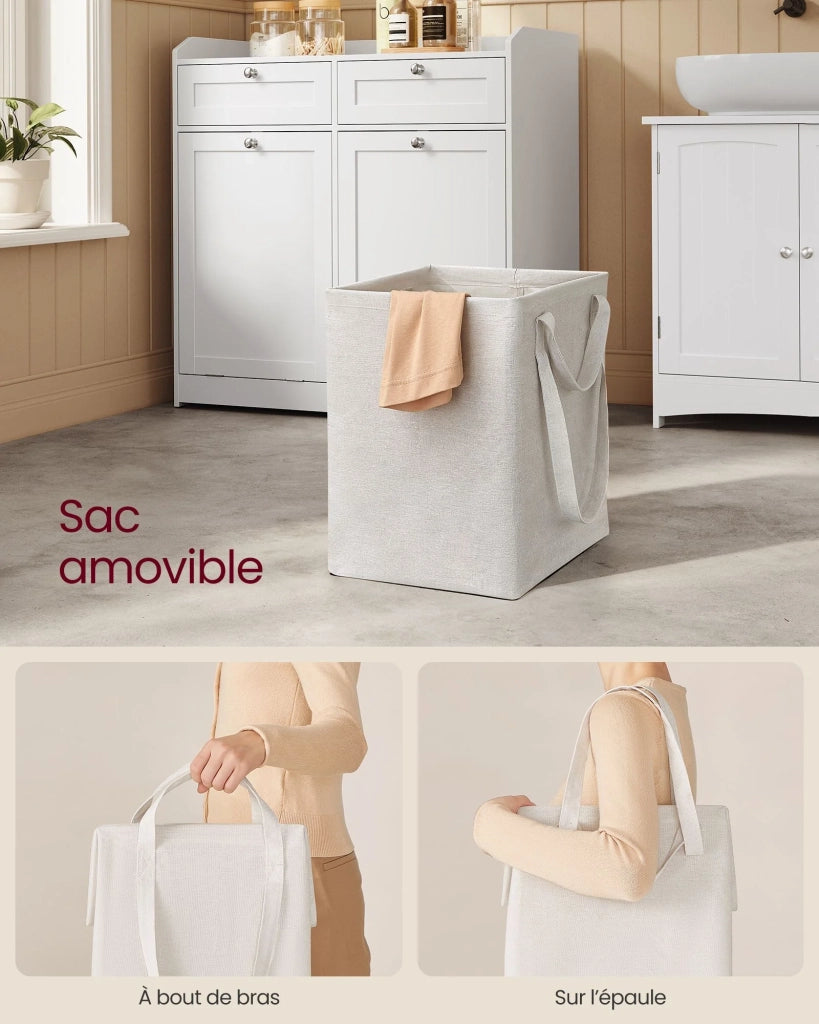 Mobiletto da bagno con cesto portabiancheria e armadio portaoggetti dotato di 1 cassetto e 1 sacco interno per la biancheria rimovibile con manici 40 x 40 x 80,2 cm bianco 12_0006486