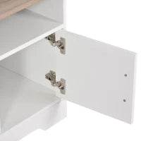 Mobile TV con 3 Scomparti Aperti, 2 Armadietti e Piano d'Appoggio, Mobile per TV fino a 50", in Truciolato, 105x40x52cm, Bianco e Legno