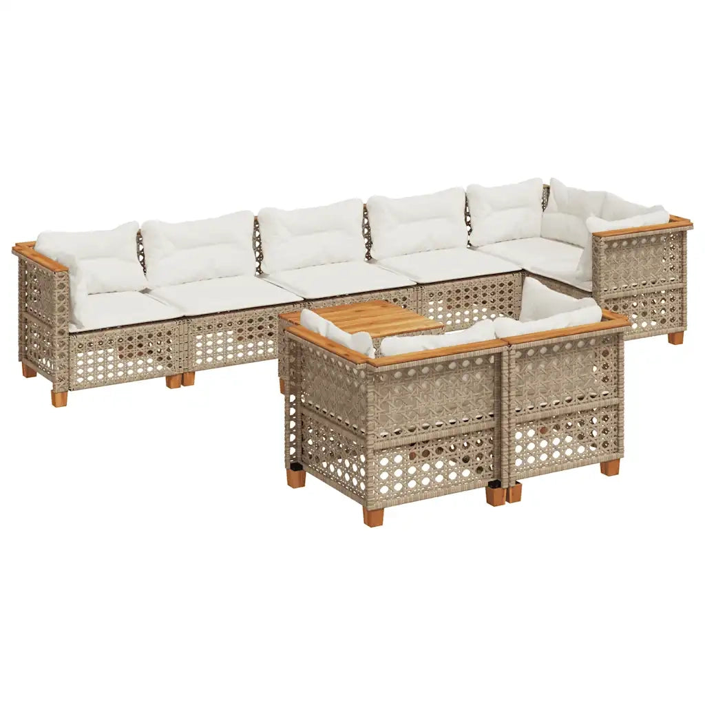 Set Divano da Giardino 9 pz con Cuscini Beige in Polyrattan