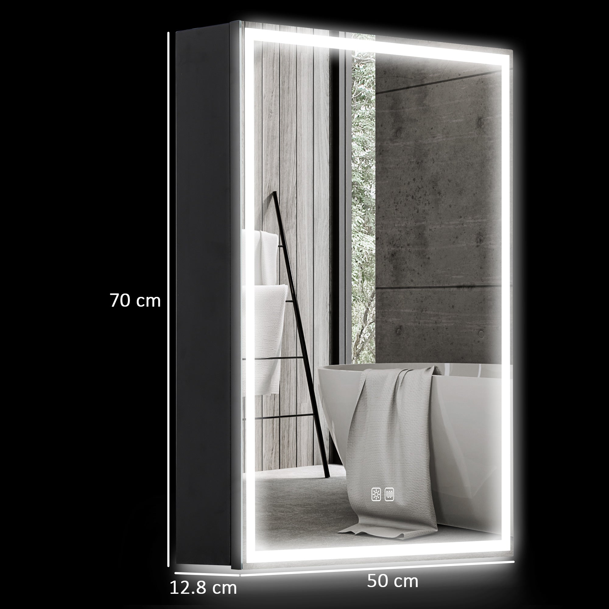 Armadietto da Bagno con Specchio Luci LED Regolabili e Funzione Anti-Appannamento in Alluminio Nero