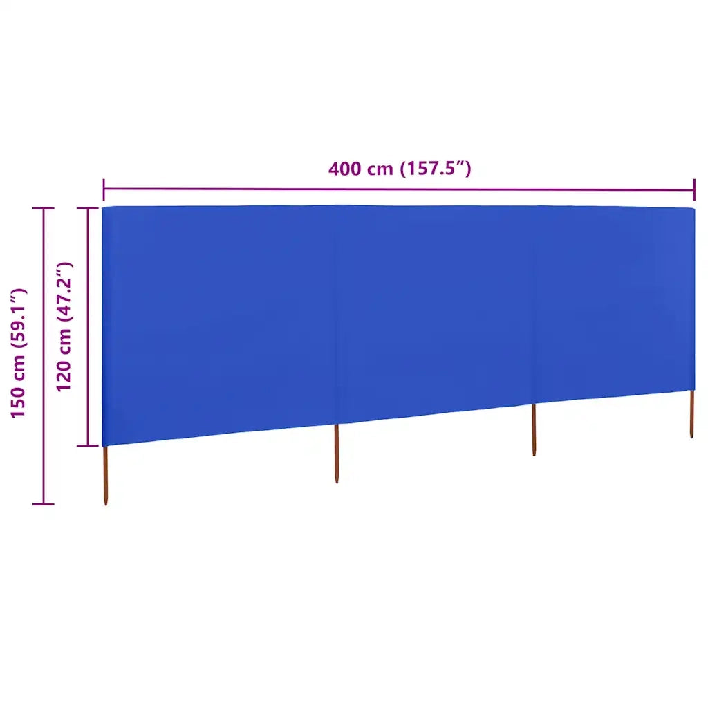 Paravento a 3 Pannelli in Tessuto 400x120 cm Azzurro CFW8063137
