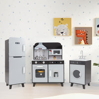 Set da cucina per bambini 3 in 1 con luci e suoni per bambini 3+ anni-Cucina da gioco con frigorifero e lavatrice macchina del ghiaccio Grigio