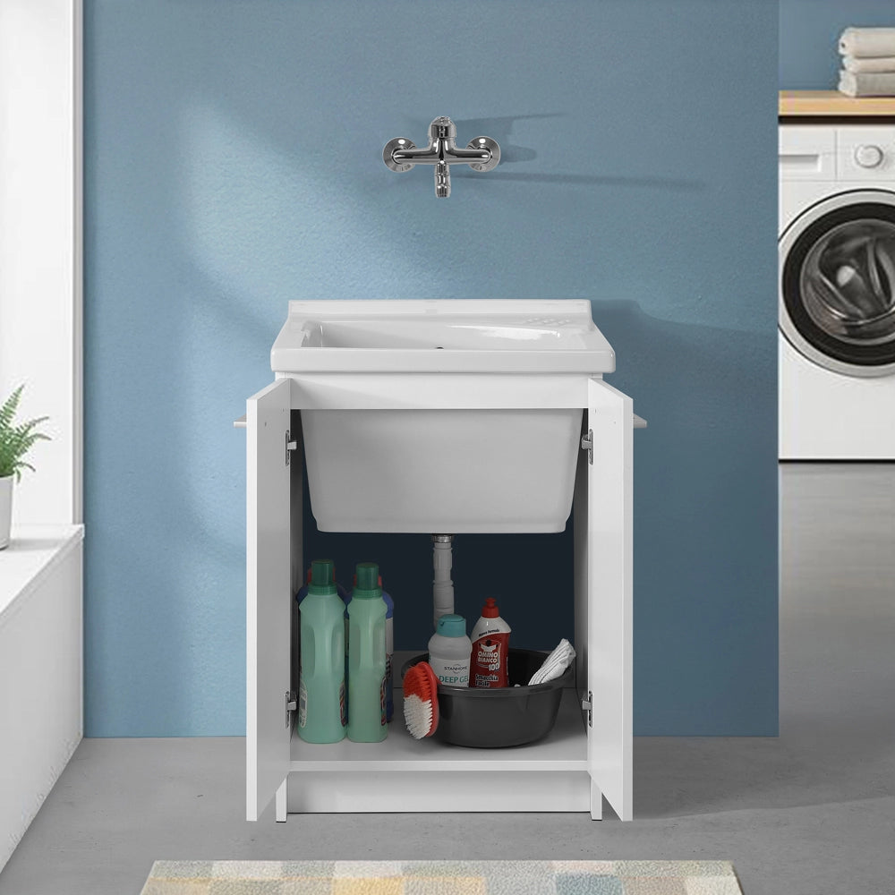 Mobile lavatoio 61x61 cm a due ante con vasca in ceramica Revine