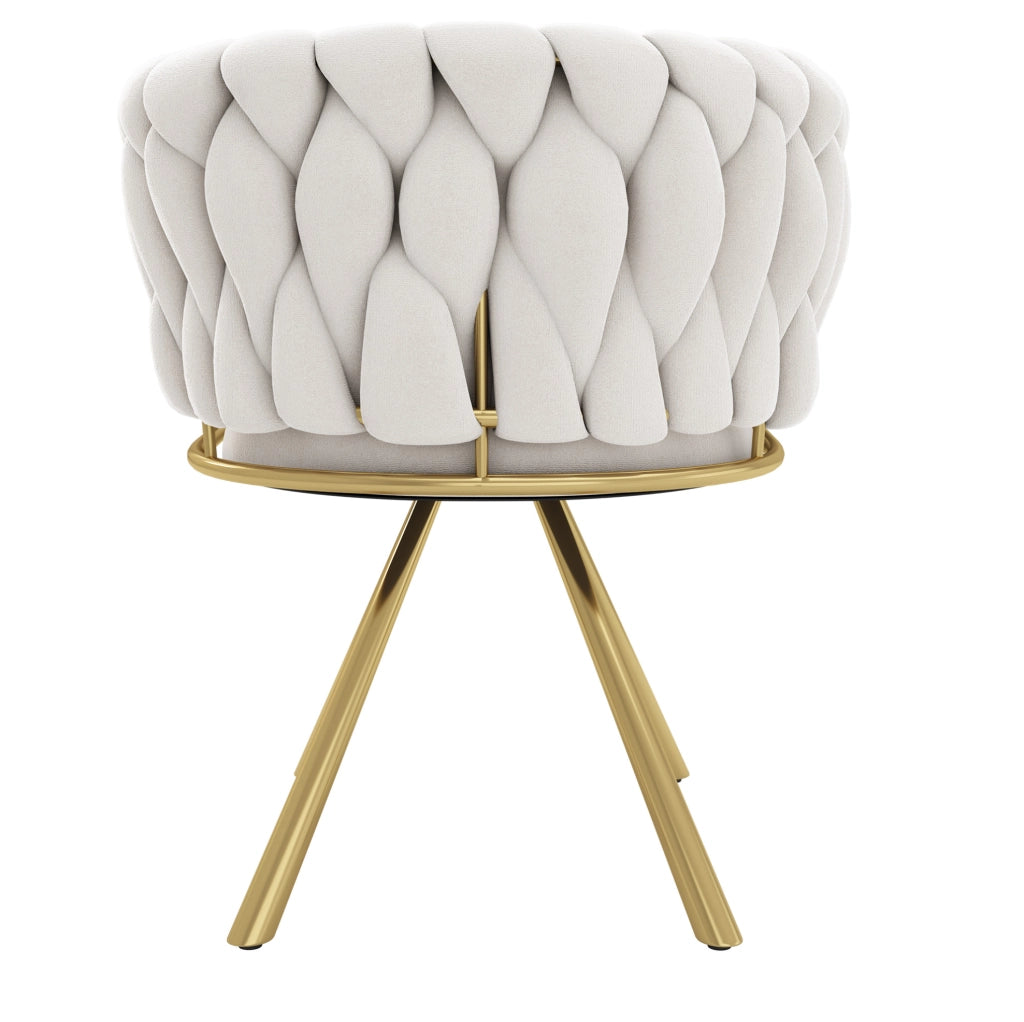 Set 4 sedie girevoli da pranzo in velluto beige e oro; con schienale ergonomico e struttura in metallo