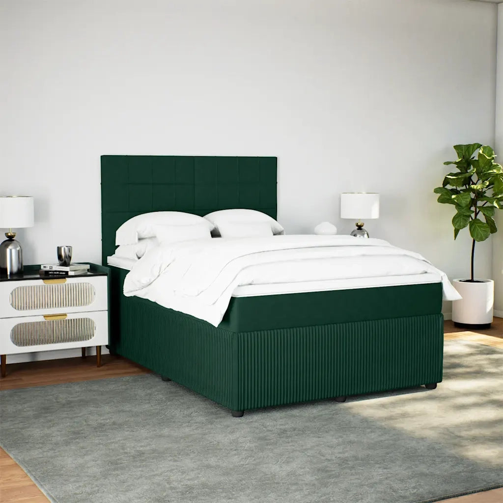 Giroletto a Molle con Materasso Verde Scuro 140x200 cm Velluto