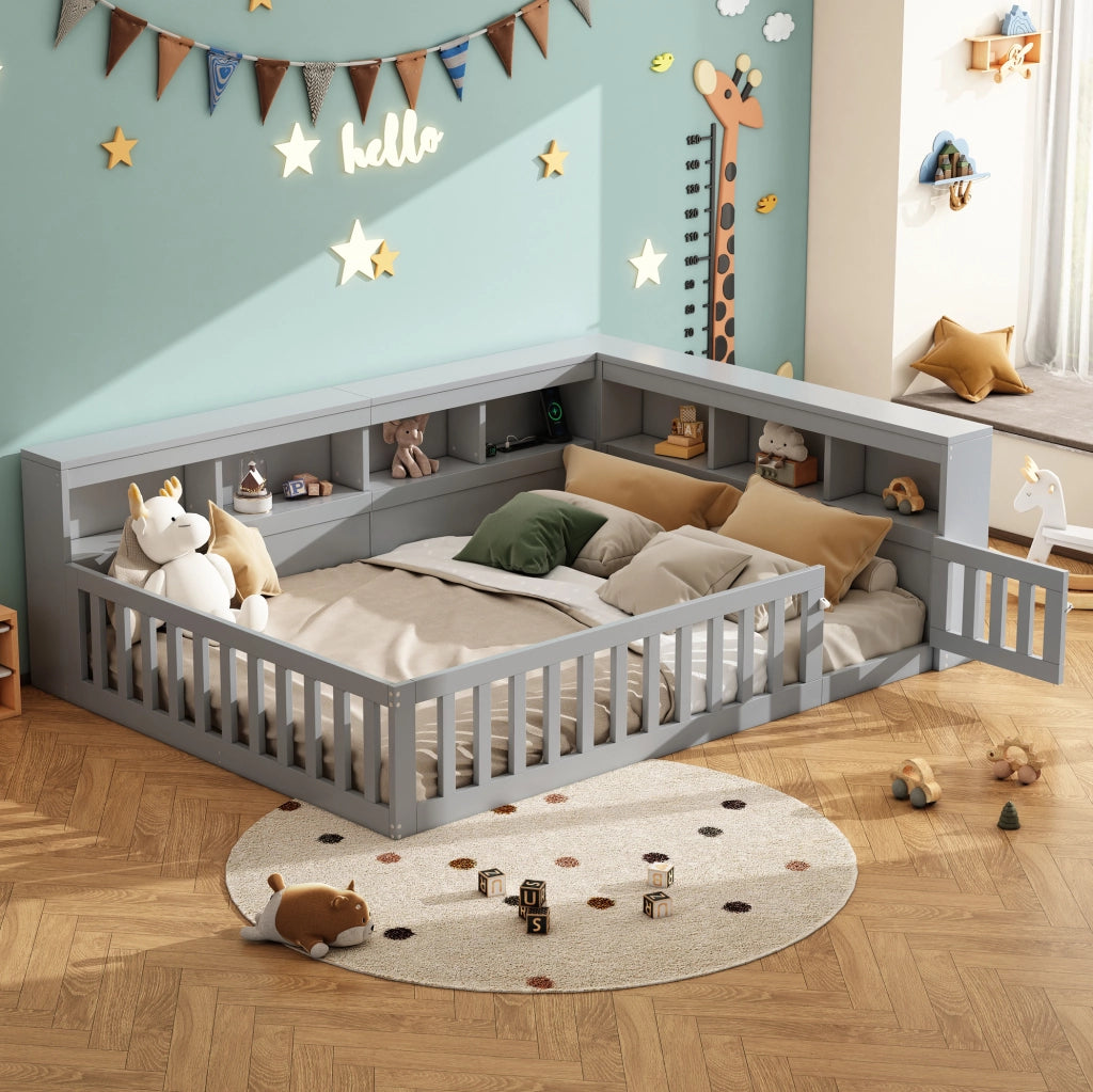 Letto da giorno 140x200 cm con vani portaoggetti; prese USB; truciolare e MDF; grigio