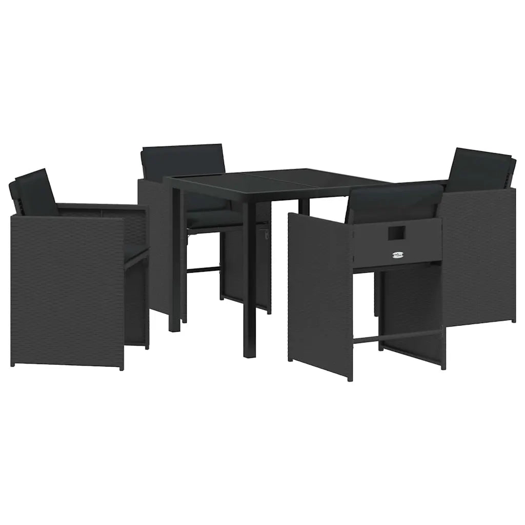 Set da Pranzo per Giardino 5 pcs Nero polyrattan