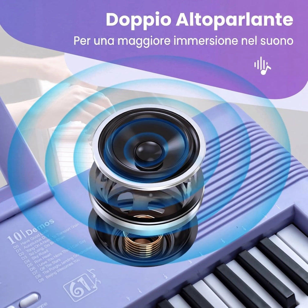 Pianoforte Digitale a 61 Tasti, Pianoforte Elettronica con Supporto, Microfono, Pianoforte Portatile con Adesivi per Tasti e Borsa da Trasporto, per Bambini e Adulti (Viola)