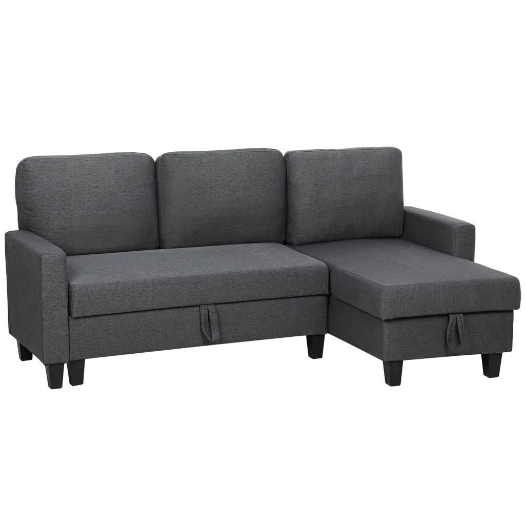 Divano Letto 3 Posti con Chaise e Contenitore ¨C Zephmum ¨C Tessuto Grigio 197x129x85 cm