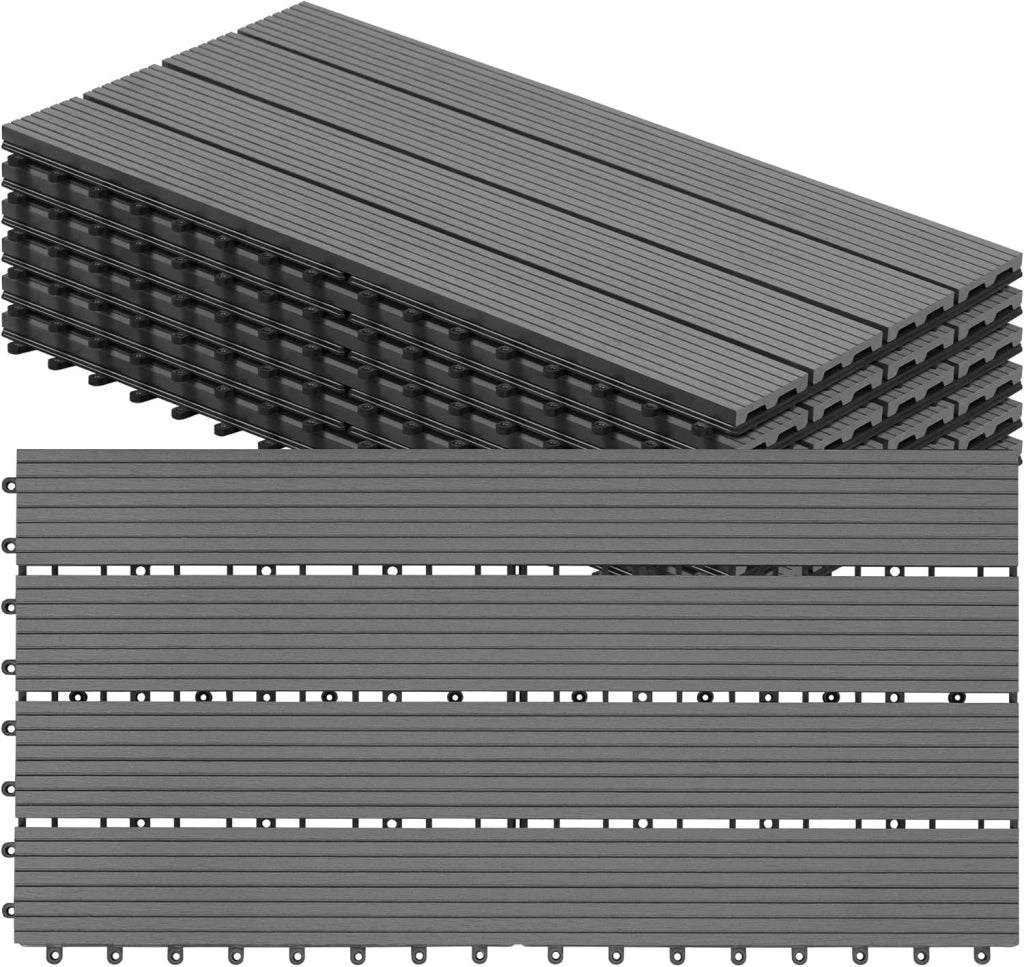 GTF005co Piastrelle per Pavimenti da Esterno Mattonelle Pavimentazione ad Incastro Click-Deck in Legno Composito, con 6 Pannelli da 30x60 cm Caffè