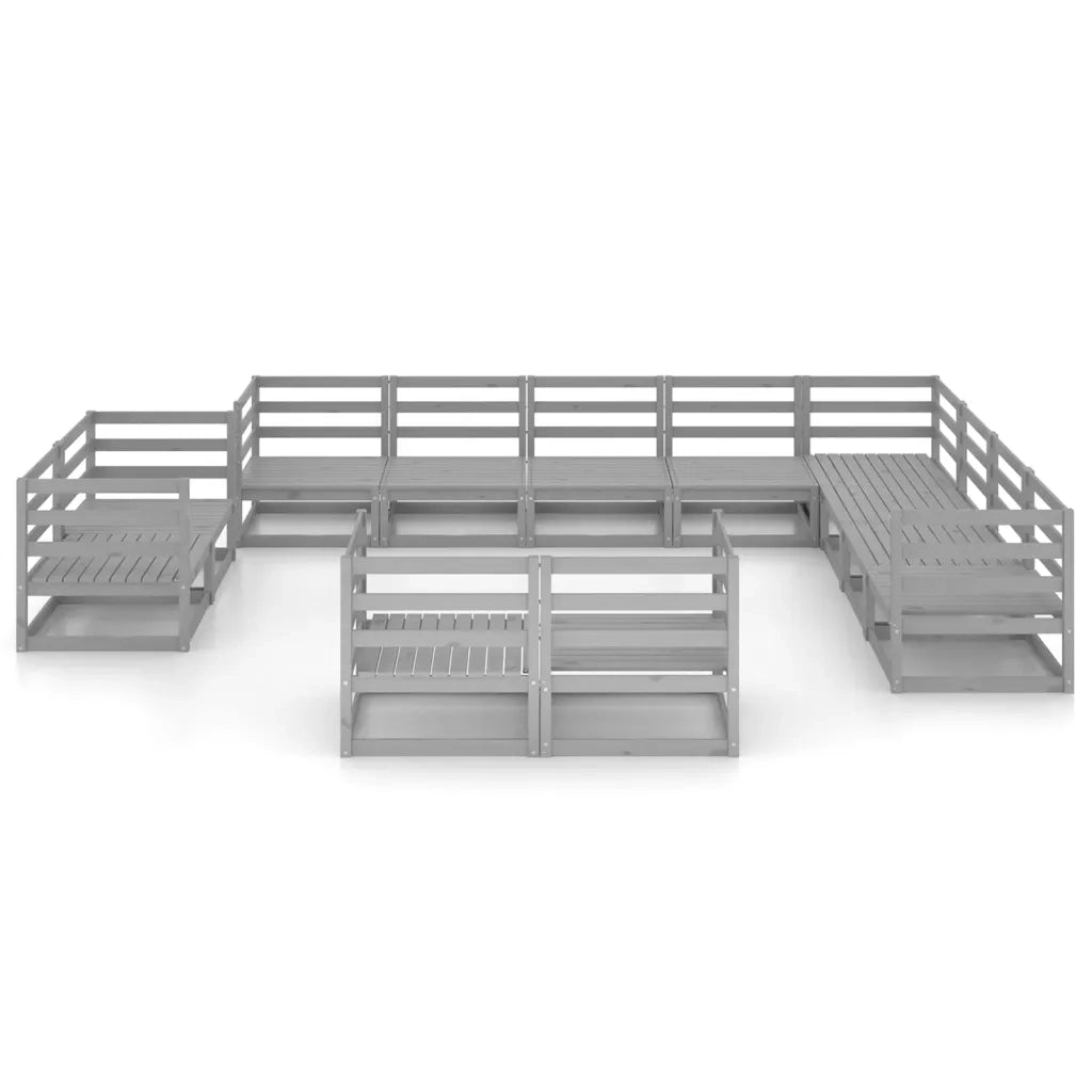 Set Divani da Giardino 12 pz Grigio in Legno Massello di Pino 3075956