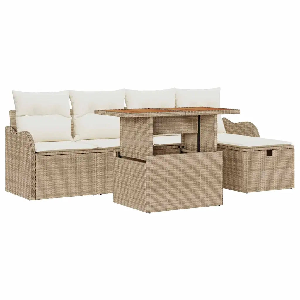 Set Divano da Giardino con cuscino 6 pcs Beige polyrattan
