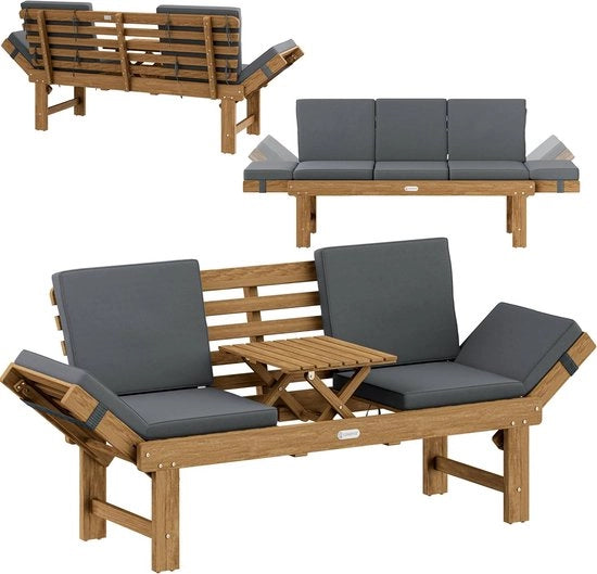 Banco in legno per giardino con tavolo 200x50 cm, pieghevole, certificato FSC.