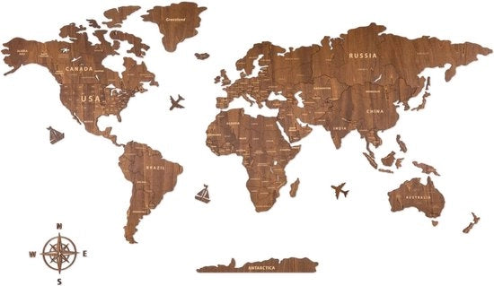 Mappa Mundi Decorativa Naturale Multicolore - Decorazione Educativa - Vinile Sostenibile - Adesivo - Per Camera da Letto - Grandi Dimensioni - Mappa Decorativa del Mondo