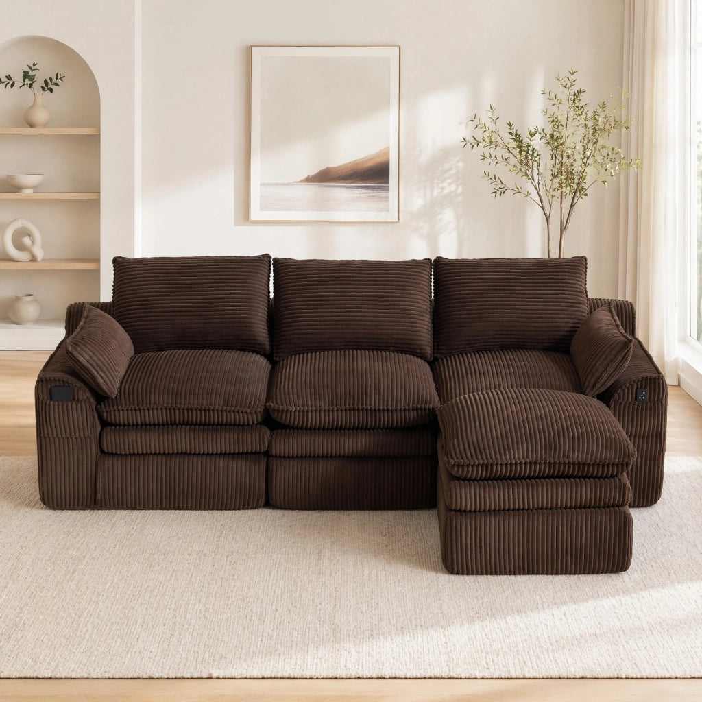 DIVANO Modulare 3 Posti 263x167x85 cm Tessuto a coste Marrone
