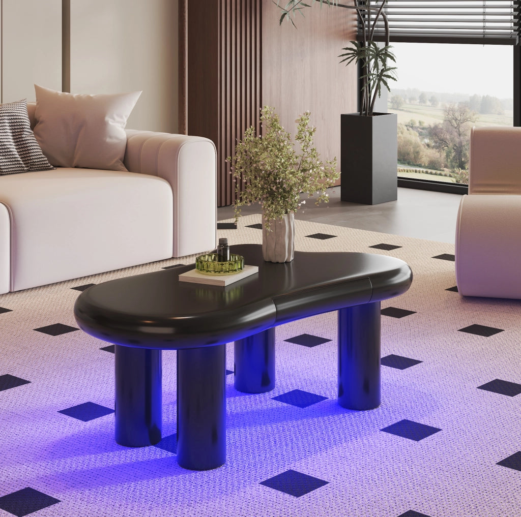Tavolino da caffè 98x65.5x40 cm con LED a 16 colori e cassetto in MDF nero