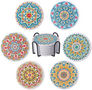 Set di 6 sottopiani ceramici, sottopiani con supporto, sottopiani per tavolo salotto, assorbenti per bevande, decorazione per cucina e sala da pranzo, diametro 10 cm, verde