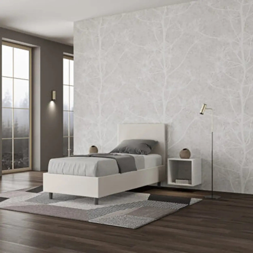 Letto singolo con rete imbottito 80x200 similpelle bianco Adele