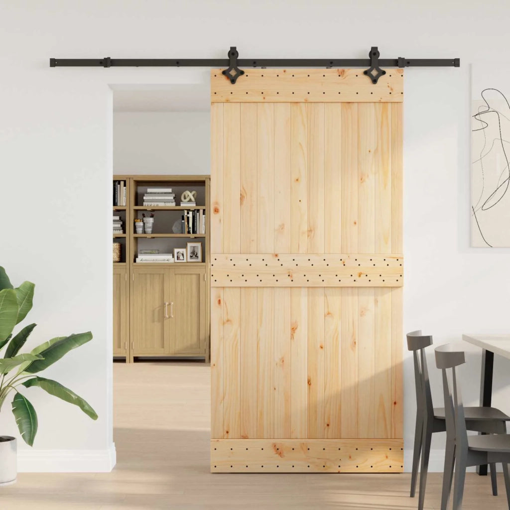 Porta scorrevole NARVIK Naturale e Nero 100 x 210 cm (213,5 cm)