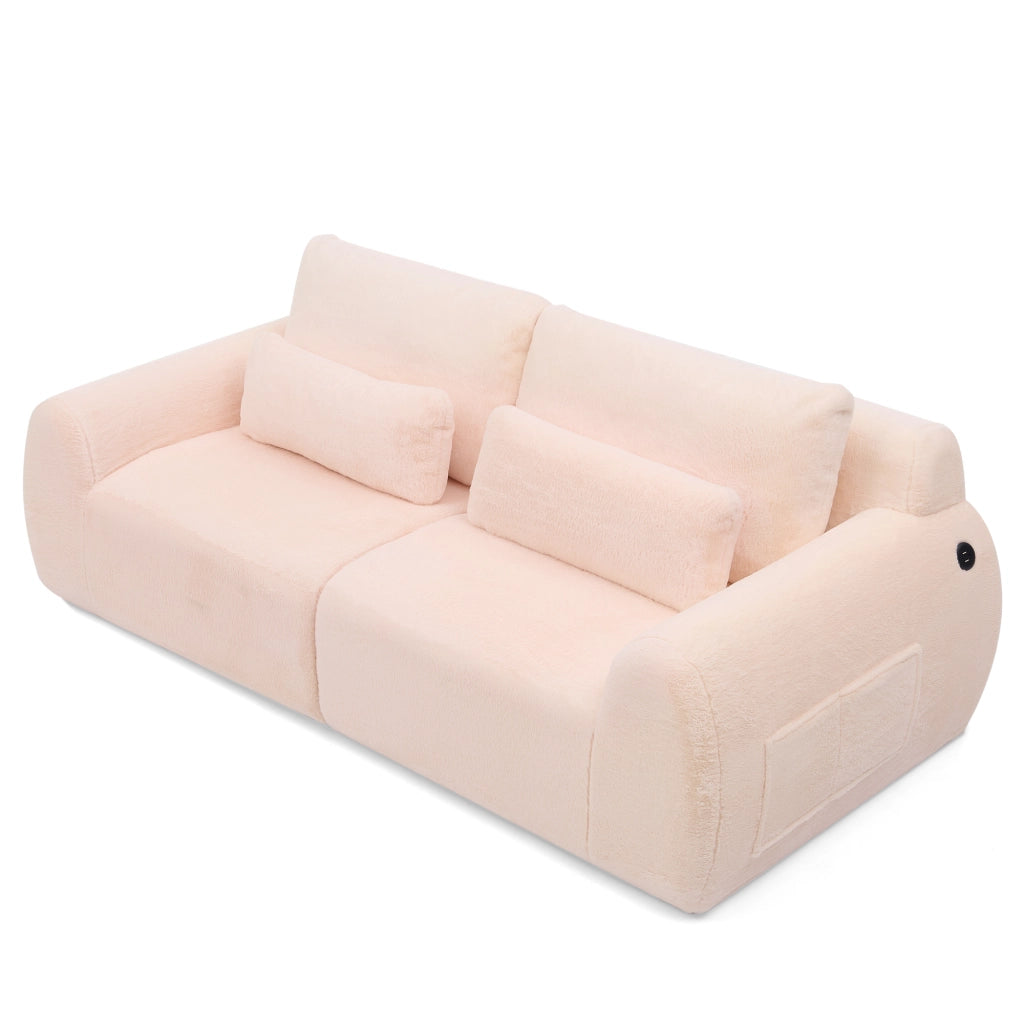Divano 2 Posti in Pelliccia Sintetica ¨C Xylo ¨C Rosa, con USB, Morbido